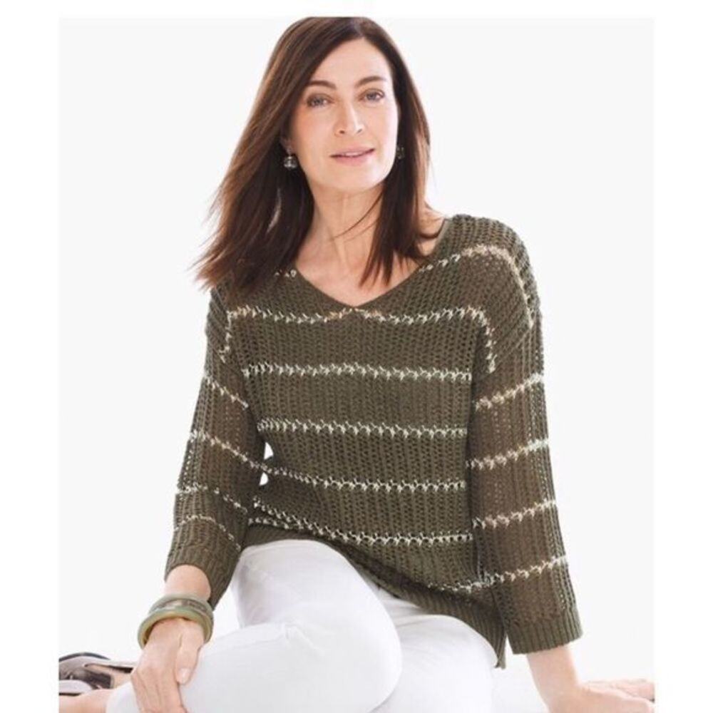 Chico’s Charlotte Open Knit V-neck Size Small